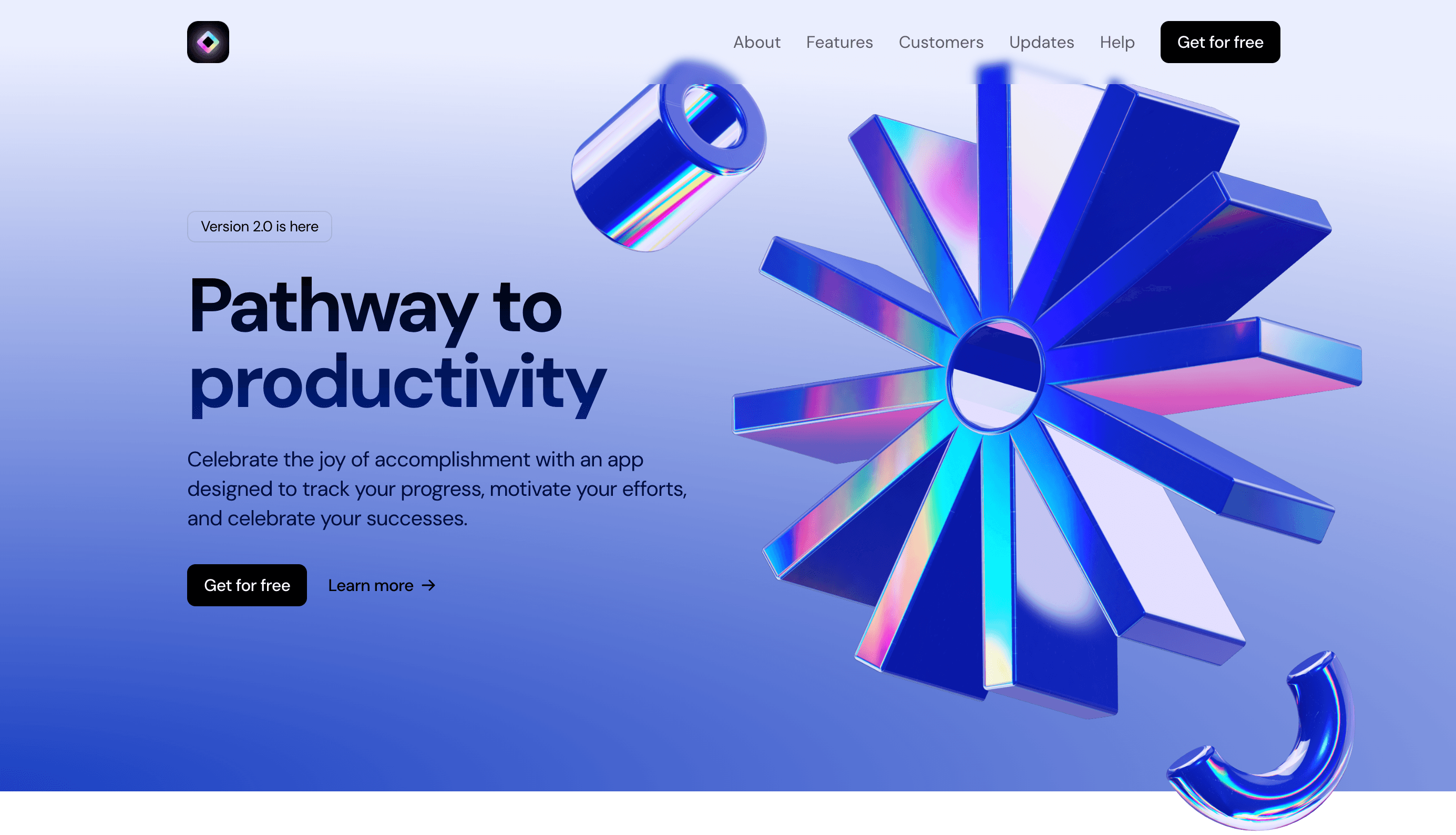 Screenshot of landing page